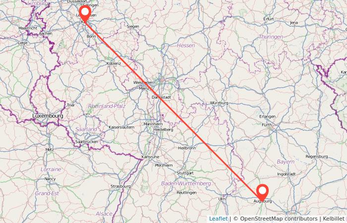 Wie weit ist es von Köln bis nach Augsburg?