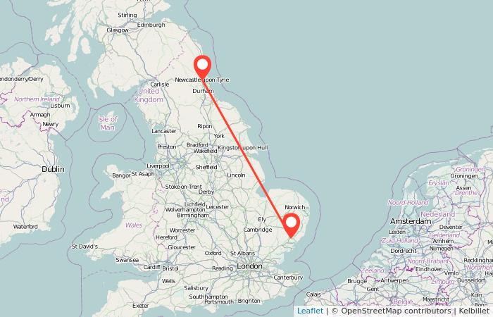 Newcastle upon Tyne to Ipswich train Gopili