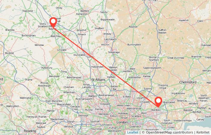 Milton Keynes to Romford train Gopili