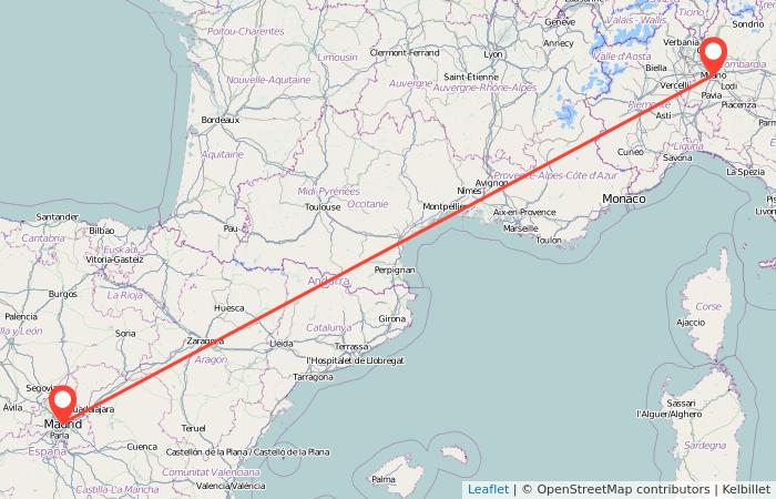 ¿Cuánto hay de Milán a Madrid en avion