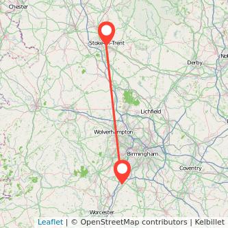 Bromsgrove Stoke-on-Trent bus map