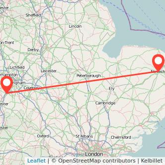 Bromsgrove Norwich train map