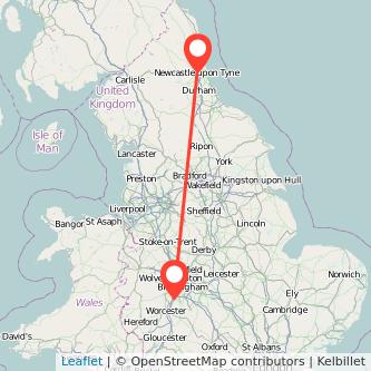 Bromsgrove Newcastle upon Tyne train map