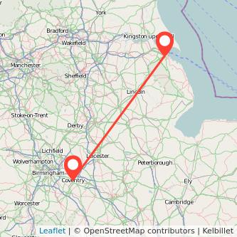 Grimsby Coventry bus map