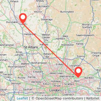 Ilford Luton train map