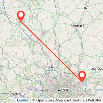 Romford Northampton train map