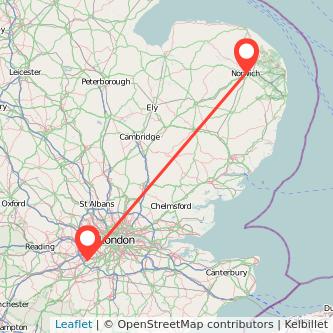 Weybridge Norwich train map