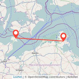 Puttgarden Bergen auf Rügen Bahn Karte