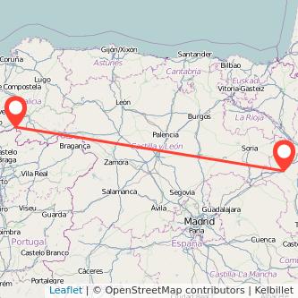 Mapa del viaje Crecente Calatayud en tren