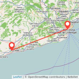 Mapa del viaje San Vicente de Calders Barcelona en tren