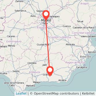Mapa del viaje Sierra Nevada Madrid en bus