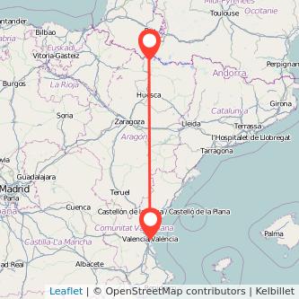 Mapa del viaje Formigal Valencia en bus