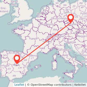 Mapa del viaje Praga Madrid en bus