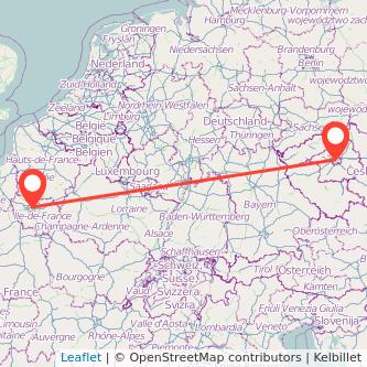 Mapa del viaje Praga París en bus