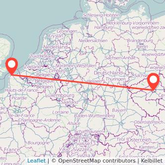 Prague Calais bus map