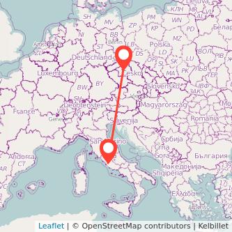 Mapa del viaje Praga Roma en bus