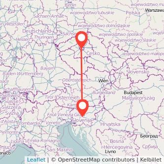 Prague Ljubljana train map