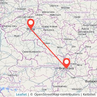 Prague Bratislava train map