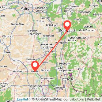 Worms Darmstadt Mitfahrgelegenheit Karte