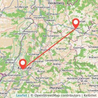 Sinsheim Karlsruhe Mitfahrgelegenheit Karte