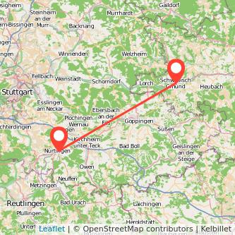 Schwäbisch Gmünd Nürtingen Mitfahrgelegenheit Karte