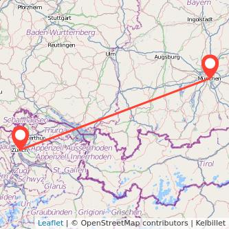 Munich Zurich train map