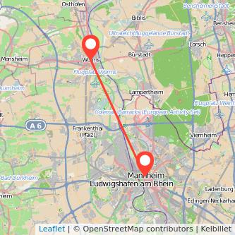 Mannheim Worms Mitfahrgelegenheit Karte