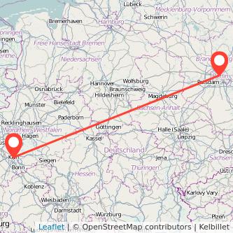 Mapa del viaje Colonia Berlín en tren