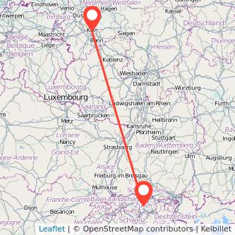 Mapa del viaje Colonia Zúrich en tren