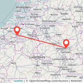 Mapa del viaje Frankfurt Bruselas en bus