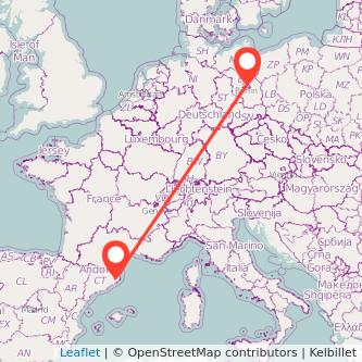 Mapa del viaje Berlín Girona en tren