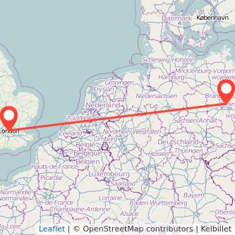 Mapa del viaje Berlín Londres en tren