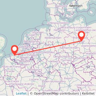 Mapa del viaje Berlín Brujas en tren
