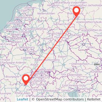 Mapa del viaje Berlín Ginebra en tren