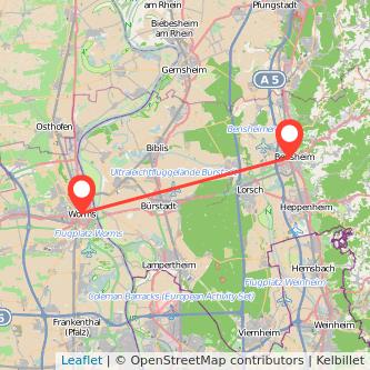 Bensheim Worms Bahn Karte
