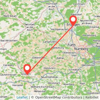 Ansbach Erlangen Mitfahrgelegenheit Karte