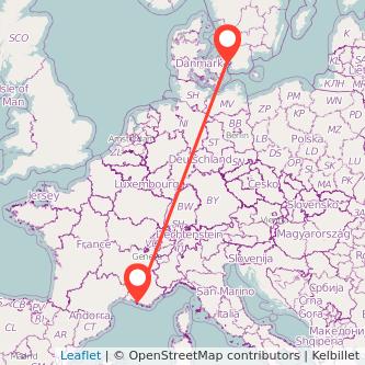 Copenhagen Marseille train map