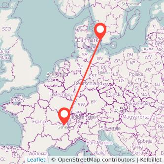 Copenhagen Geneva train map