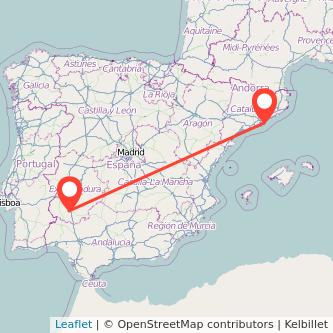 Mapa del viaje Zafra Barcelona en bus