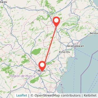 Mapa del viaje Villena Murcia en tren