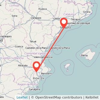 Mapa del viaje Villena Salou - Port Aventura en tren