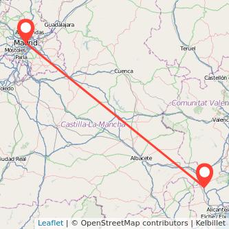 Mapa del viaje Villena Madrid en tren
