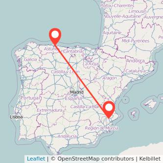 Mapa del viaje Villena Gijón en tren