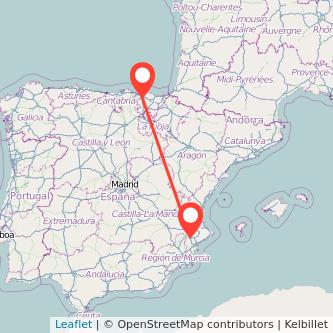 Mapa del viaje Villena Bilbao en tren