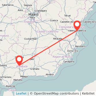 Mapa del viaje Valencia Puente-Genil en tren