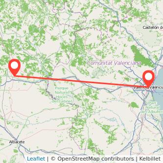 Mapa del viaje Valencia Motilla del Palancar en bus