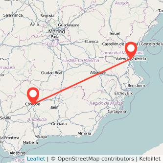 Mapa del viaje Valencia Córdoba en tren