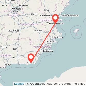 Mapa del viaje Valencia Almería en tren