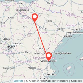 Mapa del viaje Valencia Tudela en bus