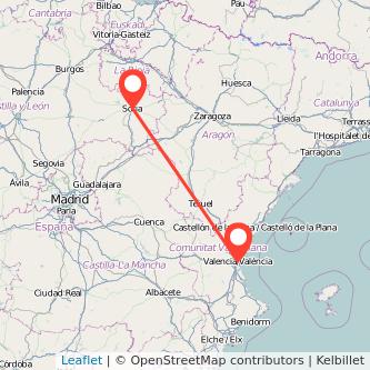 Mapa del viaje Valencia Soria en bus